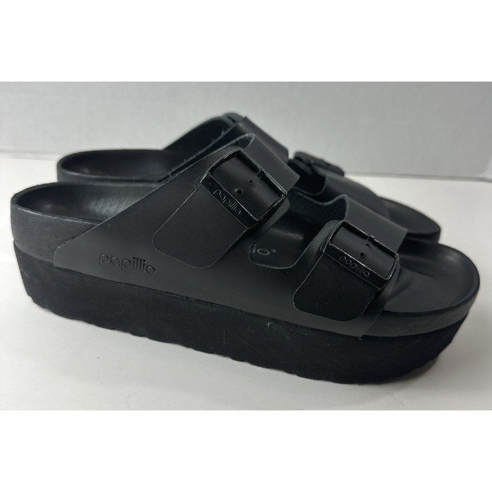 Birkenstock Papillio Arizona Flex Platform Sandals 2 Strap Buckle Black 40 L9 M7 - Picture 8 of 16